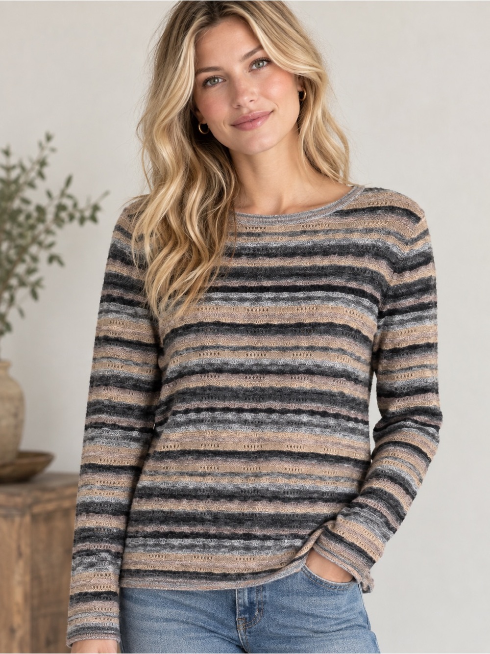 Forte Cashmere Striped Sweater Large